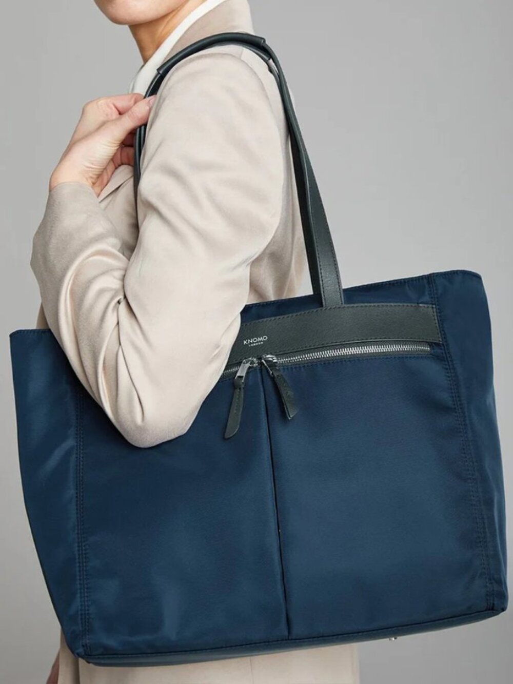 KNOMO London Grosvenor Place Navy Blazer Nylon Leather Tote